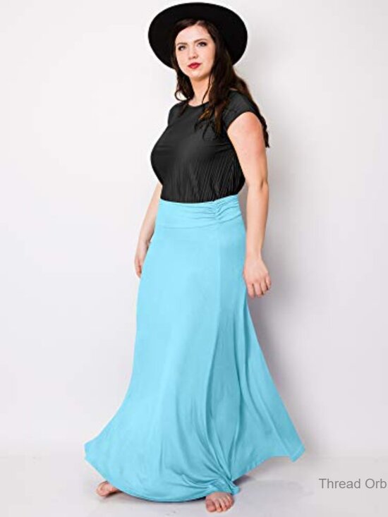 Lightweight Maxi Skirt with Foldover Waistband, Rayon Spandex Fabric - Picture 6 of 6